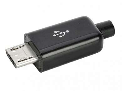 Штекер Micro USB-B 5-pin  Ni/Pl -черный-